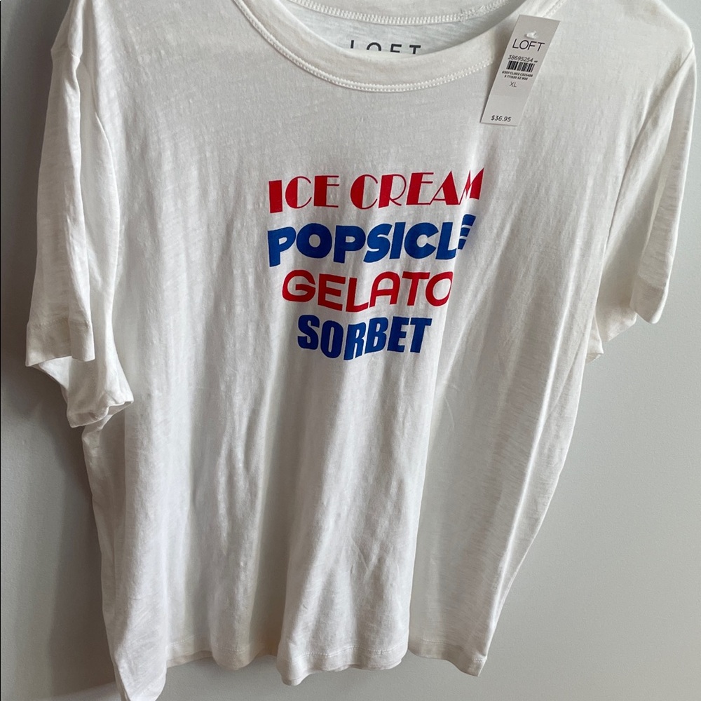 LOFT White Tee with Red and Blue Text